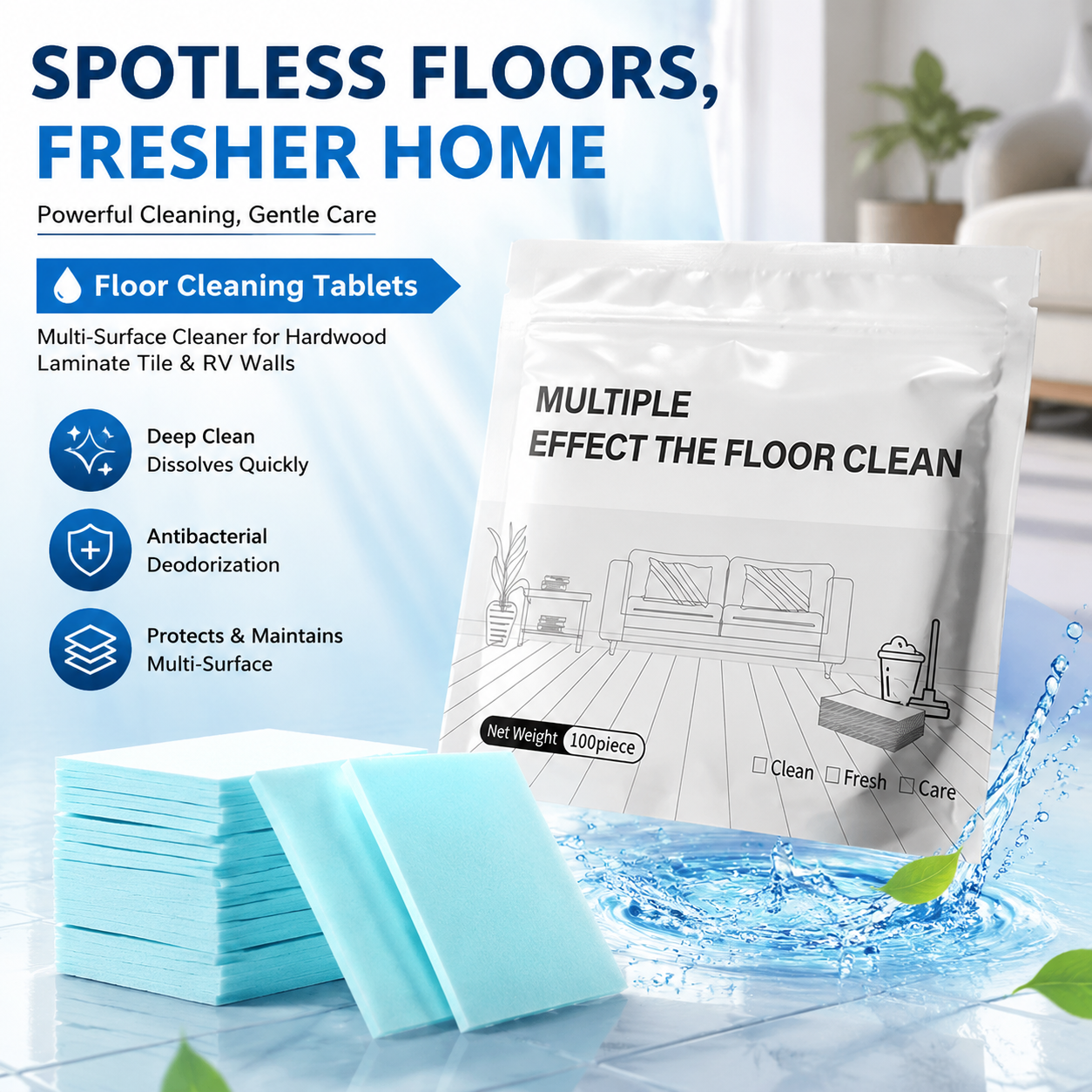 PKNEW®🎉 Floor Cleaning Tablets Multi-Surface Cleaner for Hardwood Laminate Tile & RV Walls Antibacterial Deodorization Maintenance