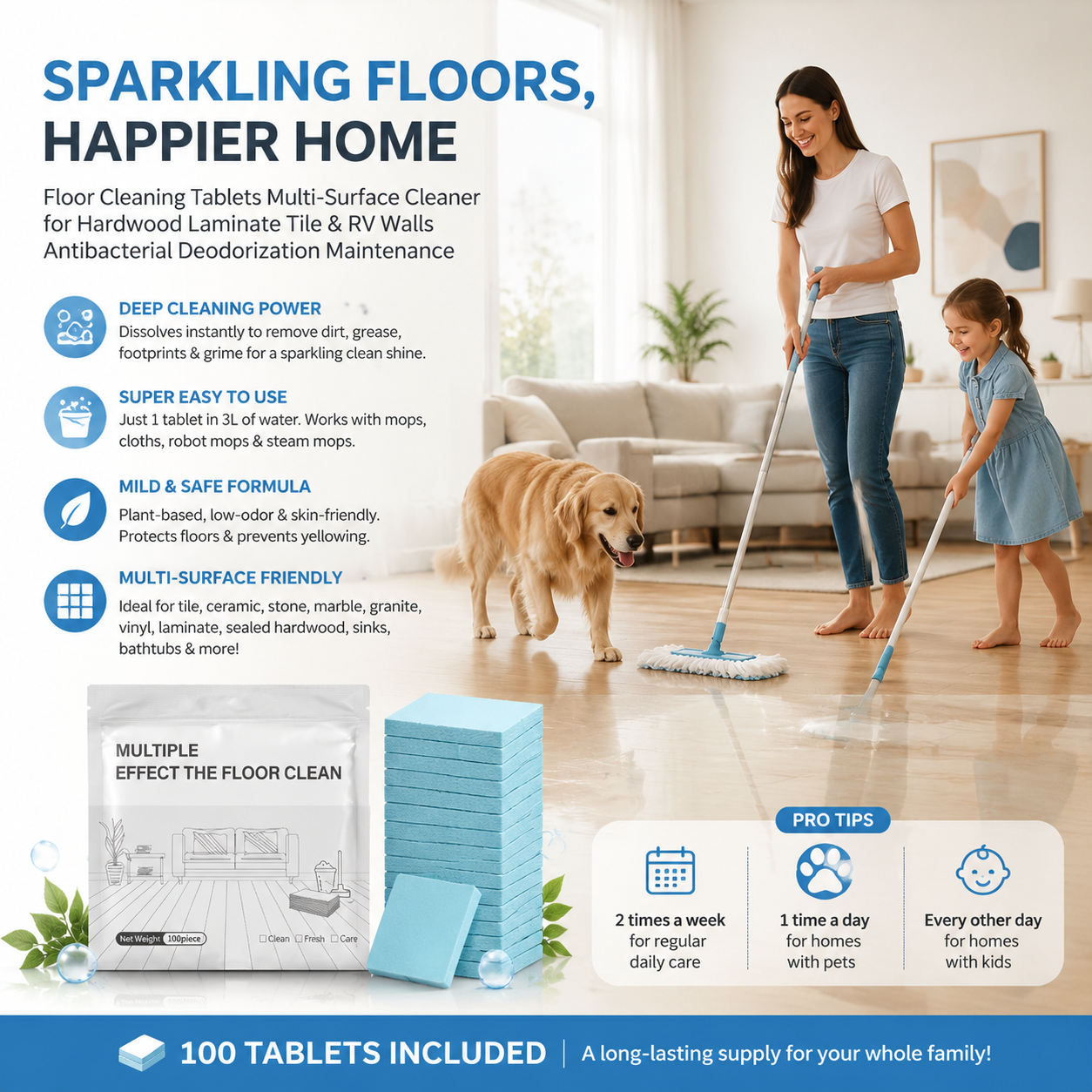PKNEW®🎉 Floor Cleaning Tablets Multi-Surface Cleaner for Hardwood Laminate Tile & RV Walls Antibacterial Deodorization Maintenance