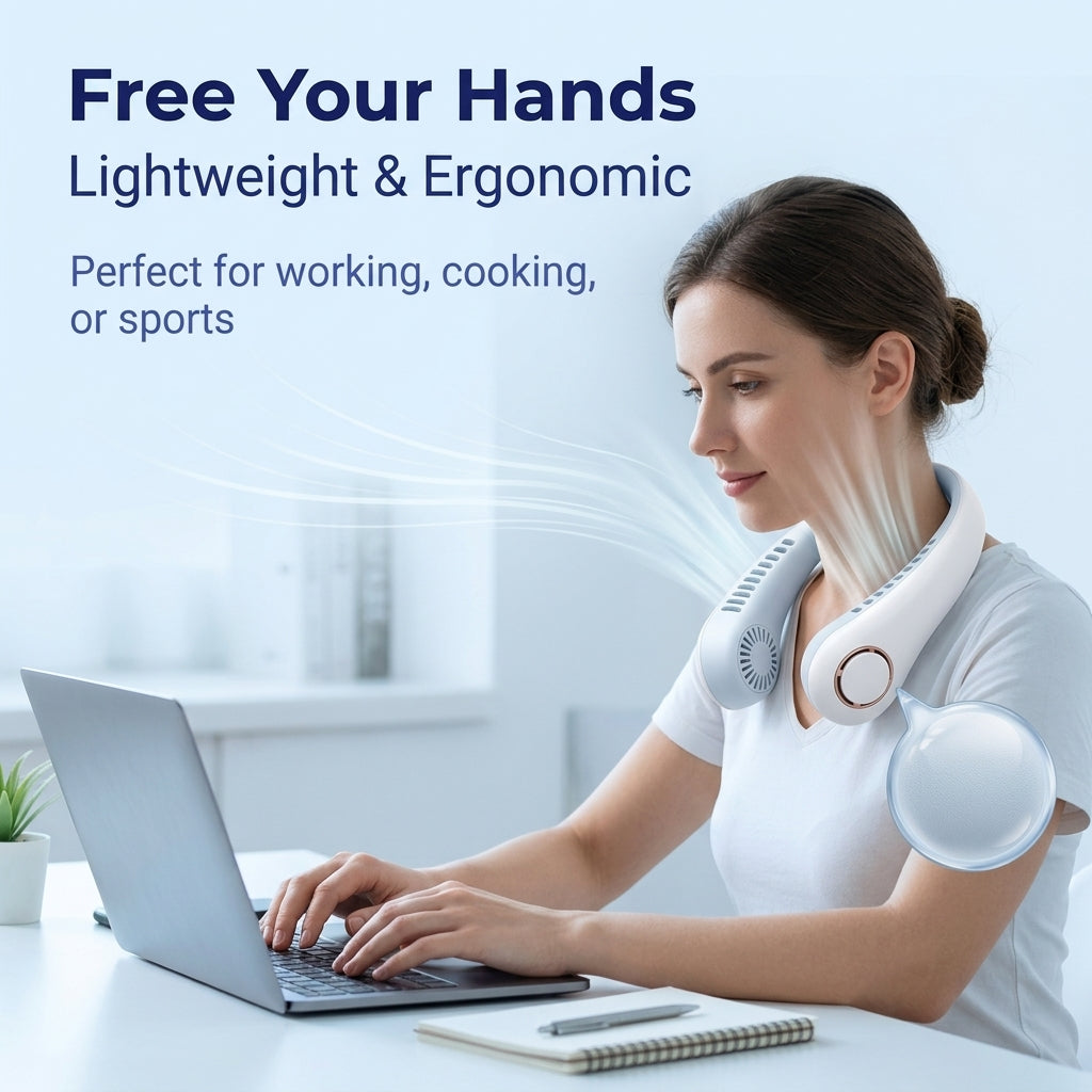 PKNEW®Portable Neck Fan, Bladeless Wearable Personal Fan, Hands-Free Cooling for Outdoor & Office